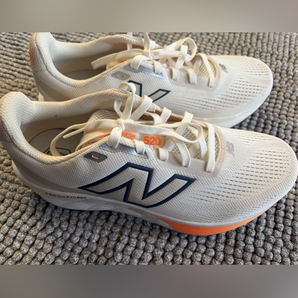 New Balance Cream & Navy Running Sneakers with Orange Accents